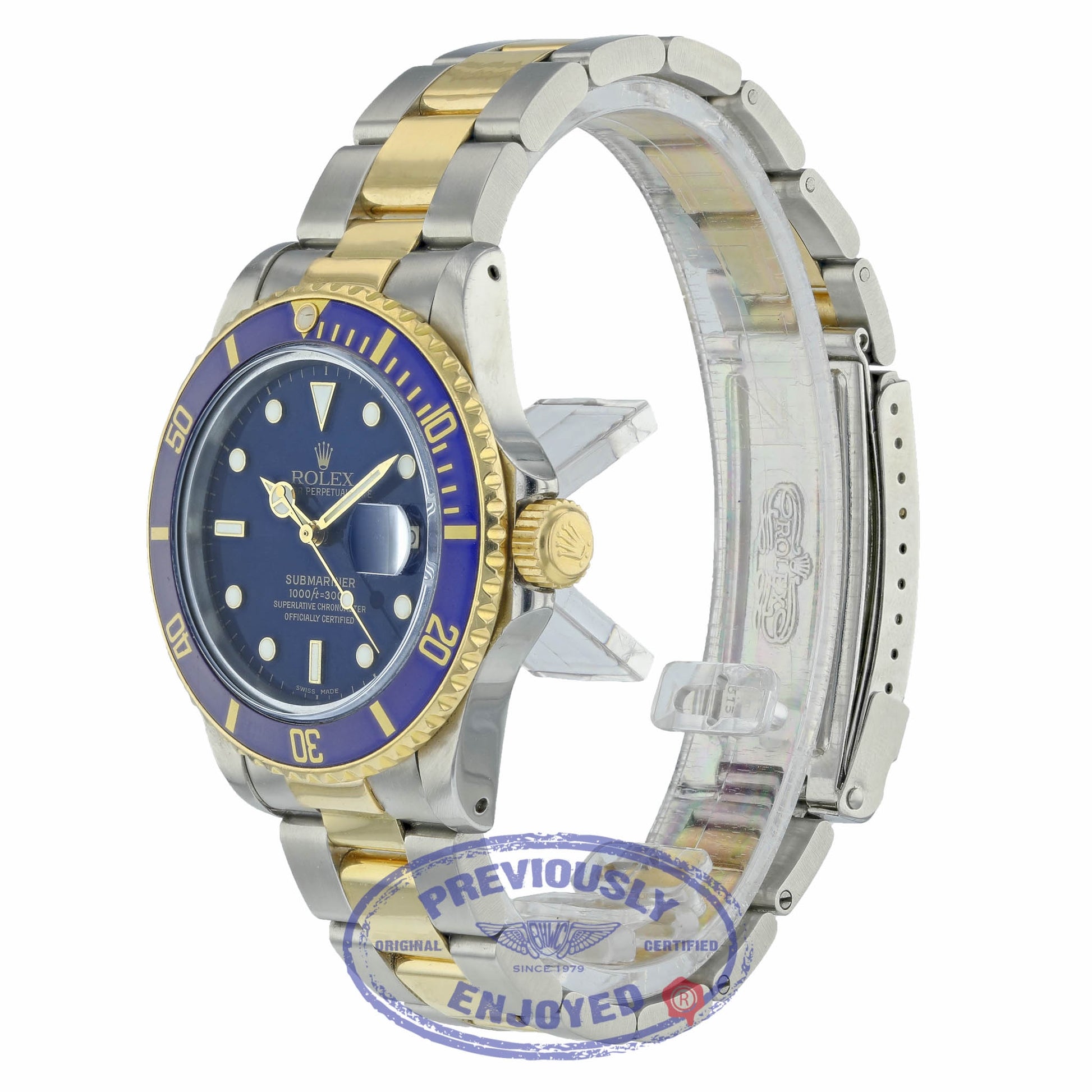 Rolex Classic Submariner 40mm Steel and Yellow Gold Blue Dial 16803 C66UA3 - Beverly Hills Watch Company