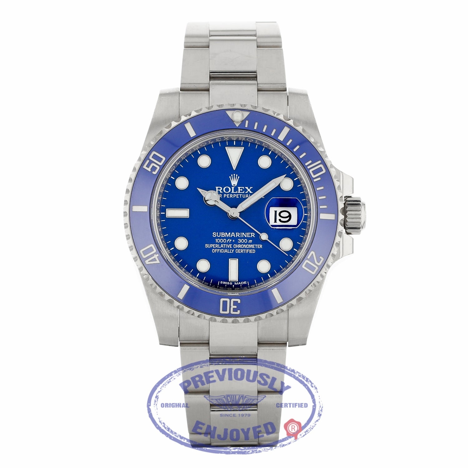 Rolex Submariner White Gold Oyster Bracelet Blue Dial Blue Ceramic
