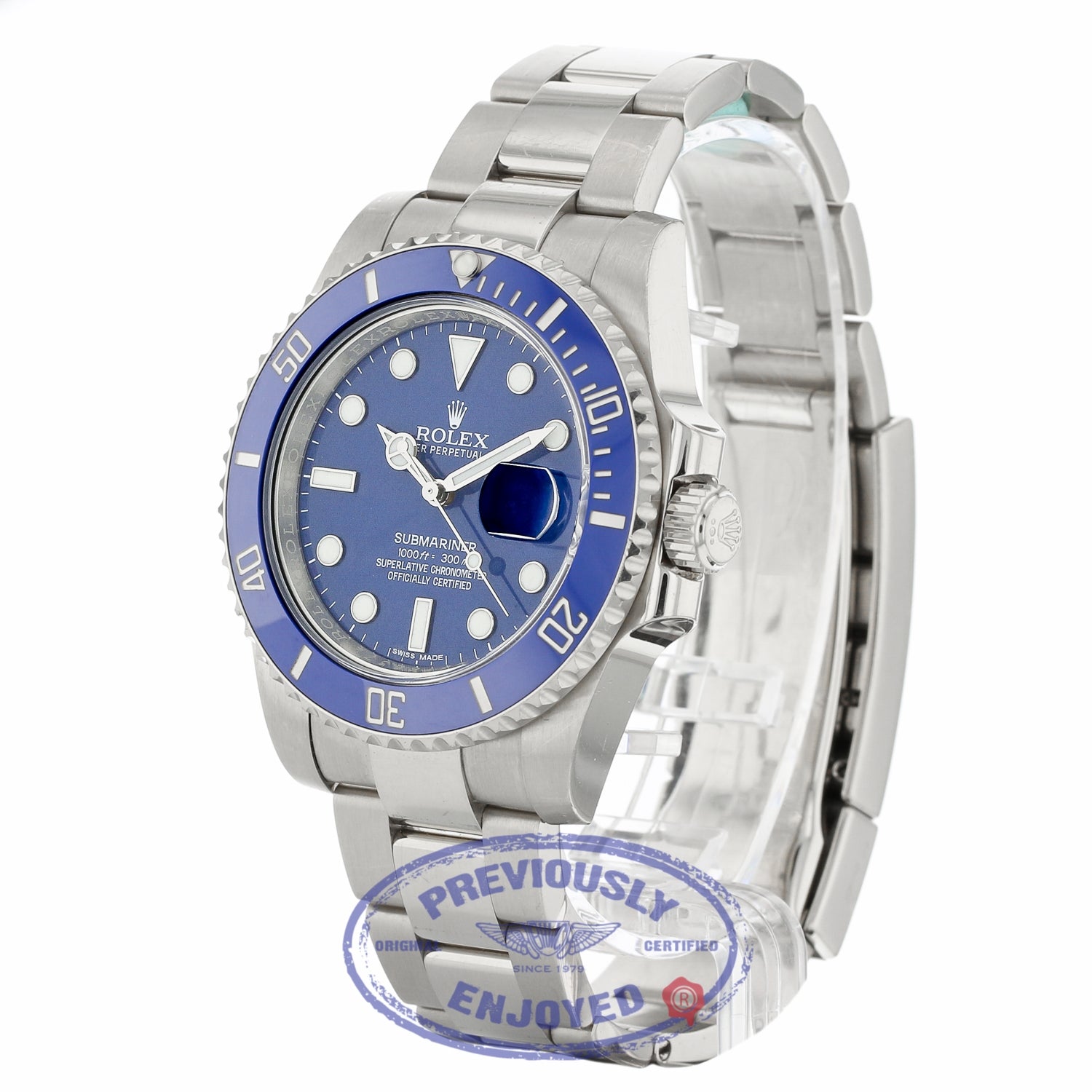 Rolex Submariner 18K White Gold Oyster Bracelet Blue Dial Blue Ceramic Bezel 40mm Dive 116619 LLZ1PE - Beverly Hills Watch