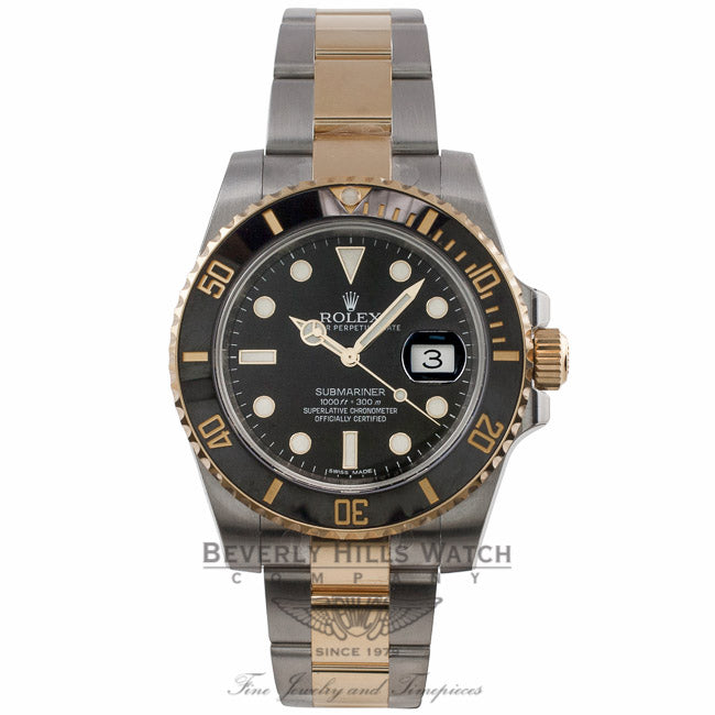 Rolex Submariner Stainless Steel and Yellow Gold Black Dial Black Ceramic Bezel 116613 ETFYLD - Beverly Hills Watch Company Watch Store
