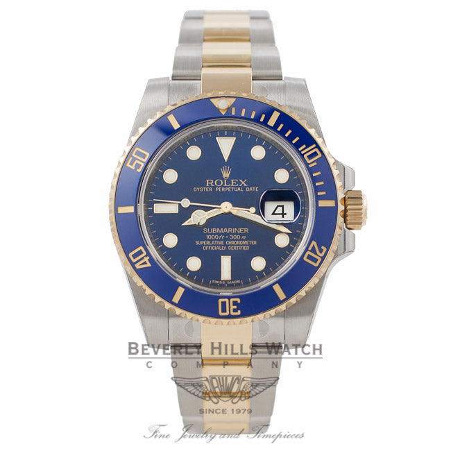 Rolex Submariner Stainless Steel and Yellow  Blue Dial and Bezel 116613 XFF098 - Beverly Hills Watch Company Watch Store