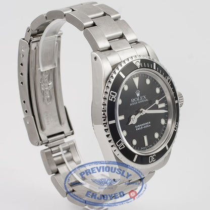 Rolex Submariner 5513 Stainless Steel Oyster Bracelet Black Dial Black Bezel Glossy Dial White Gold Surrounds 2 Line Feet First Dial Acrylic Crystal No Date Vintage Watch Beverly Hills Watch Company Watch Store