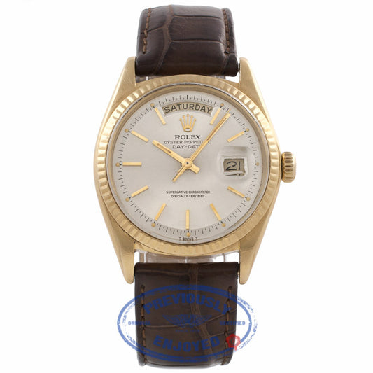 Rolex Day Date Vintage 18k Yellow Gold 36MM Silver Dial Index Markers Fluted Bezel 1803 46AK98 - Beverly Hills Watch Company Watch Store