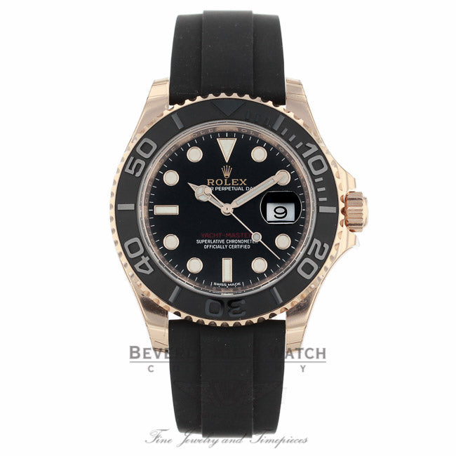 Rolex Yacht-Master 40MM 18k Rose Gold Black Matt Cerachrom Insert Bezel Black Dial Black Rubber Strap 116655 AP8XL4 - Beverly Hills Watch Company