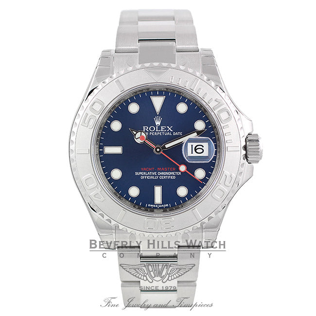 Rolex Yachtmaster 40mm Stainless Steel and Platinum Bezel Blue Dial 116622 - Beverly Hills Watch Company