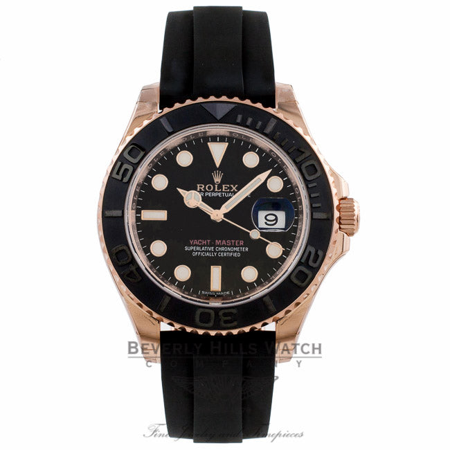 Rolex Yacht-Master 37mm Everose Black Dial Rubber Strap 268655 - Beverly Hills Watch Company