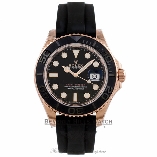 Rolex Yacht-Master 37mm Everose Black Dial Rubber Strap 268655 - Beverly Hills Watch Company