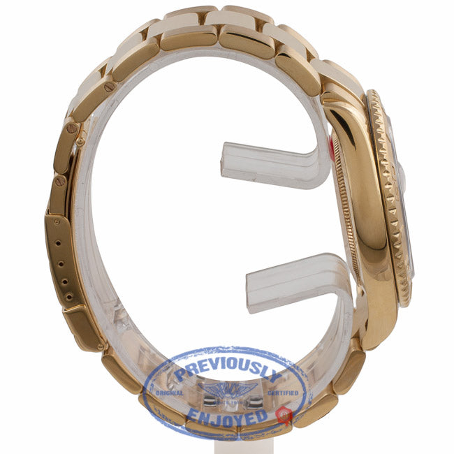 Rolex Yachtmaster 18K Yellow Gold Oyster Bracelet Black Mother of Pearl Dial Watch 16628B Y8K8X1 - Beverly Hills Watch Company Watch Store