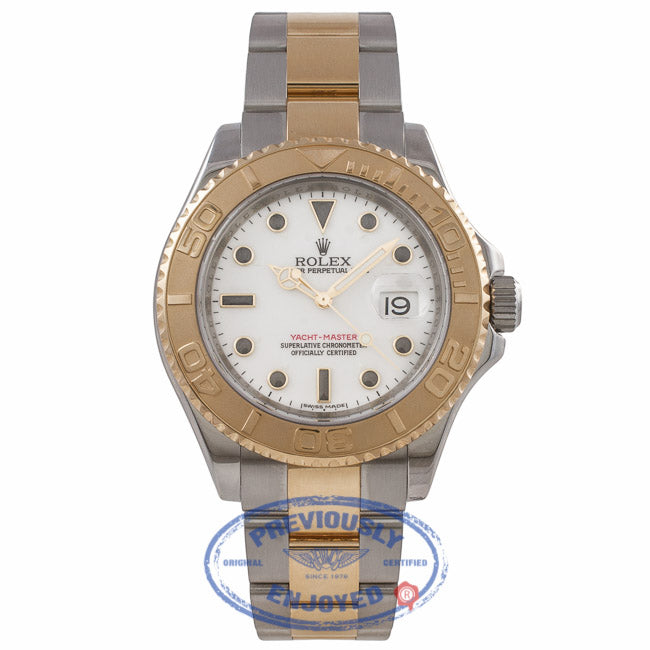 Rolex Yachtmaster 18K Yellow Gold Stainless Steel Oyster Bracelet White Dial 16623 6JWQJV - Beverly Hills Watch Company