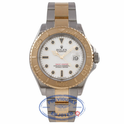 Rolex Yachtmaster 18K Yellow Gold Stainless Steel Oyster Bracelet White Dial 16623 6JWQJV - Beverly Hills Watch Company