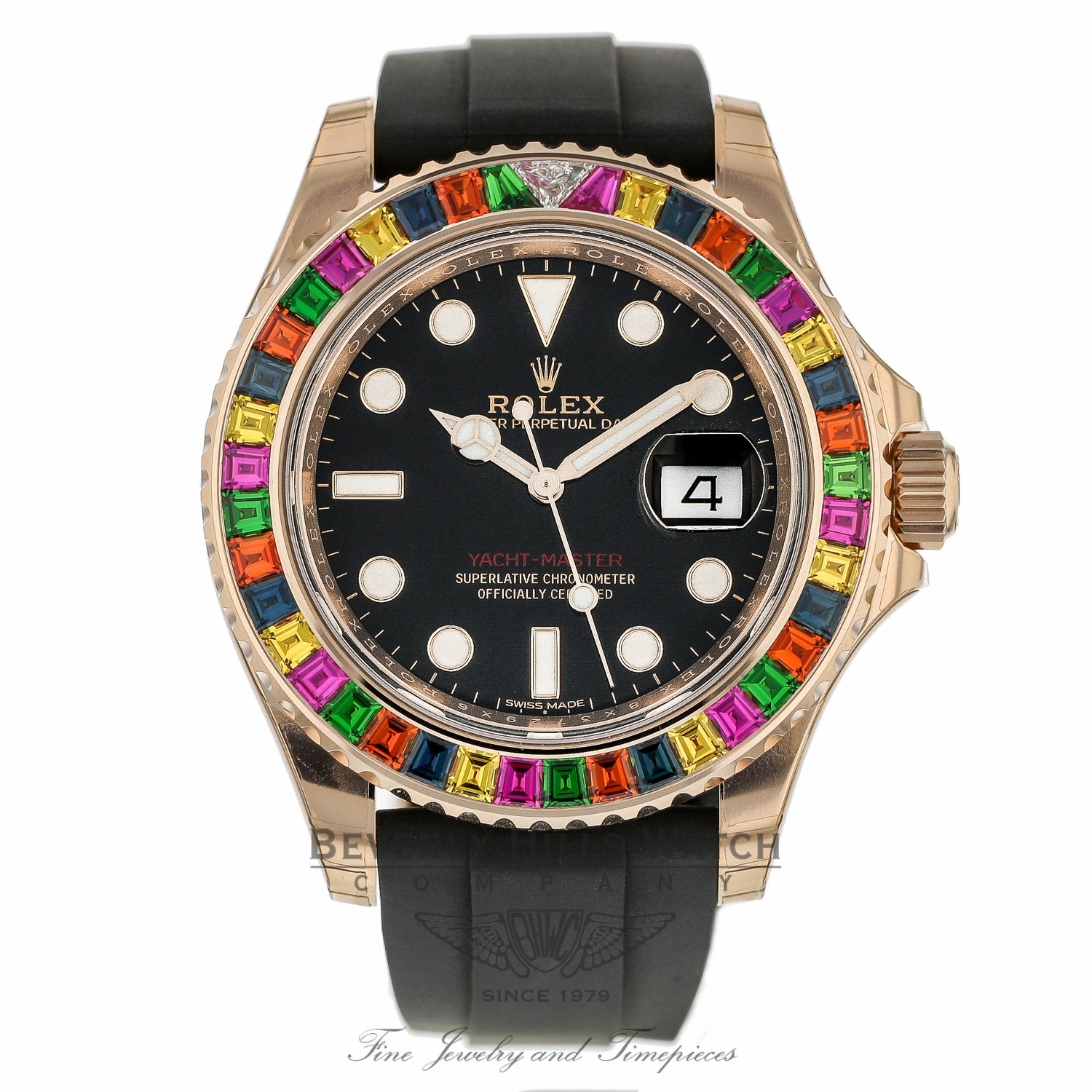 Rolex Yacht-Master 40mm Rose Gold Rainbow Oysterflex Rubber Strap 116695SATS ZL7VZN - Beverly Hills Watch