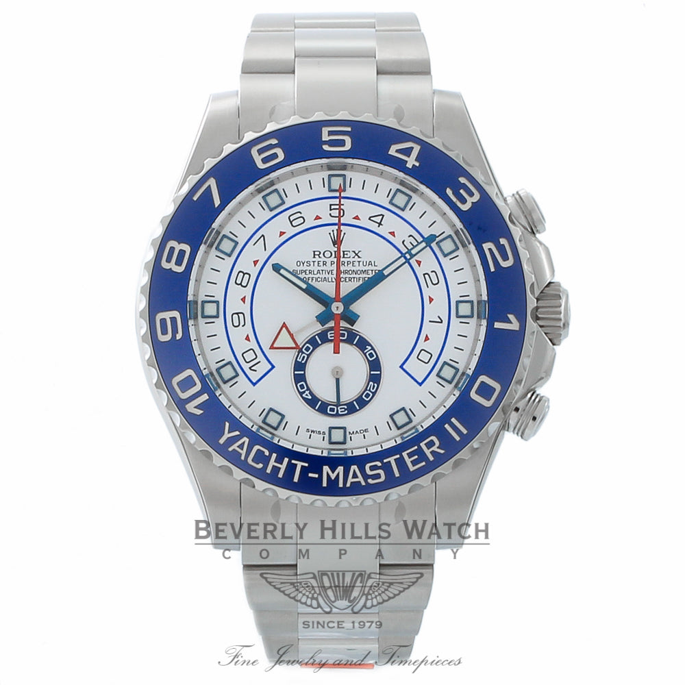 Rolex YachtMaster II 44MM Stainless Steel Bi-Directional Rotating Bezel Blue Cerachrom 116680 PCY64V - Beverly Hills Watch Company