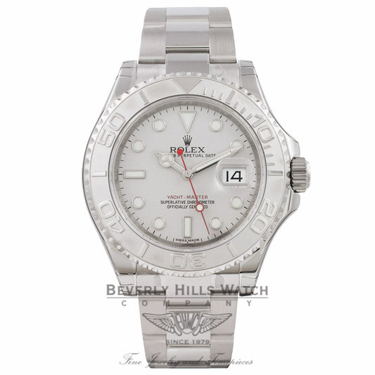 Rolex Yachtmaster 40mm Stainless Steel Oyster Bracelet 'New Clasp' Platinum Bezel and Dial Watch 116622 Watch Store Beverly Hills