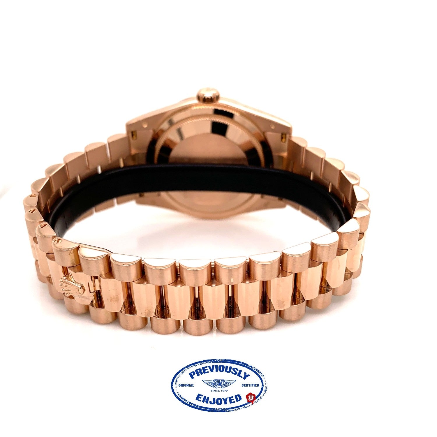 Rolex 36MM Day-Date President Everose Champagne Rose Roman Dial 118205 35E0AM - Beverly Hills Watch Company