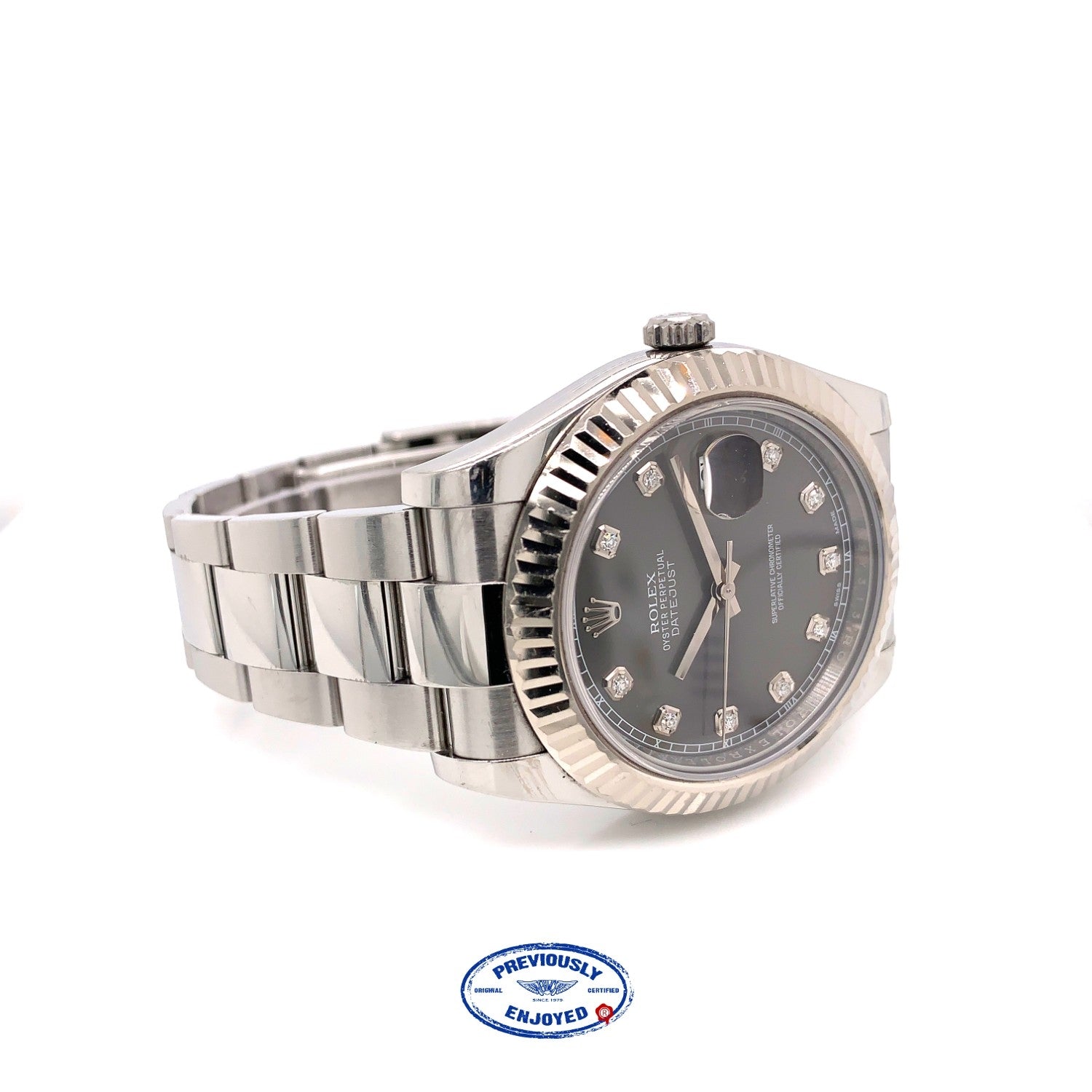 Rolex Datejust II 41MM White Gold Fluted Bezel Slate Diamond Dial 116334 53DH8R