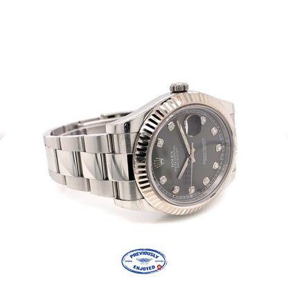 Rolex Datejust II 41MM White Gold Fluted Bezel Slate Diamond Dial 116334 53DH8R