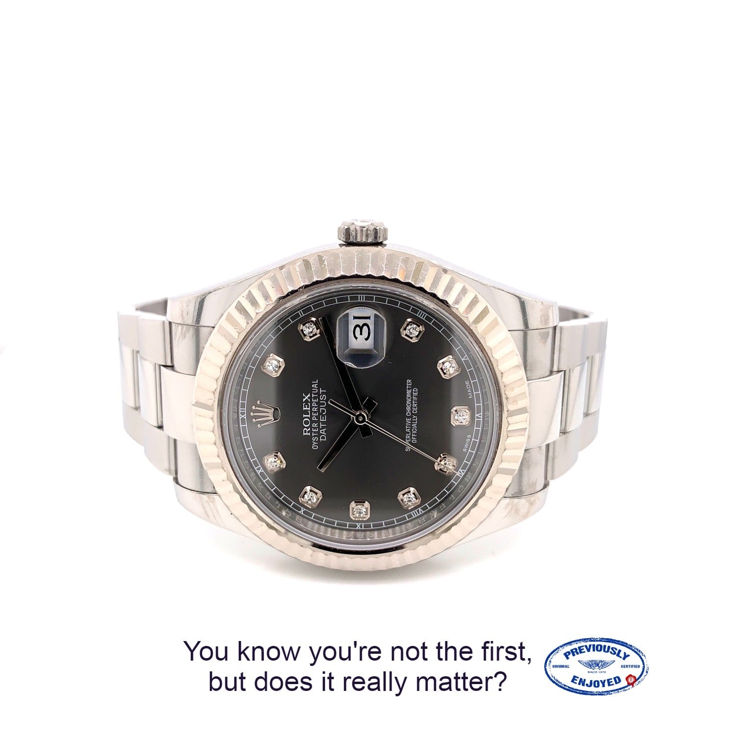 Rolex Datejust II 41MM White Gold Fluted Bezel Slate Diamond Dial 116334 53DH8R
