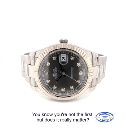 Rolex Datejust II 41MM White Gold Fluted Bezel Slate Diamond Dial 116334 53DH8R