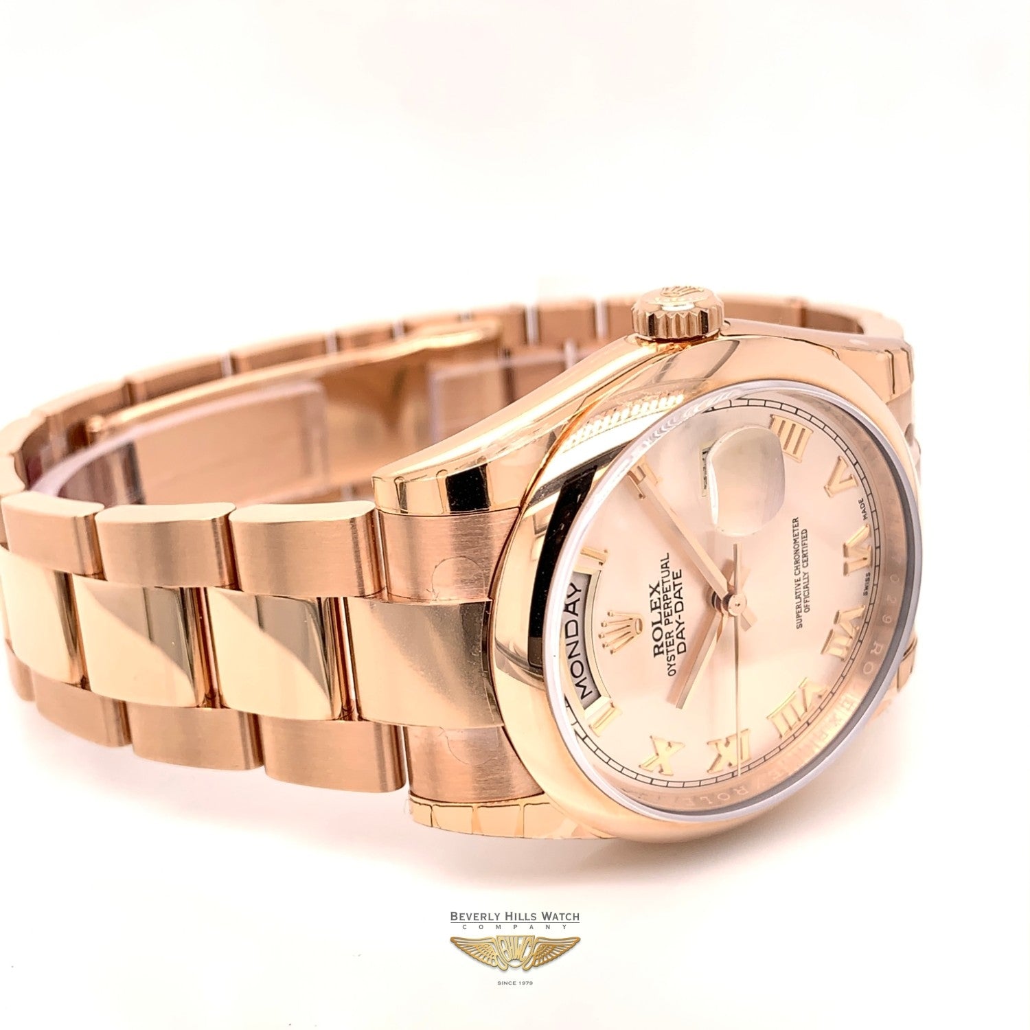 Rolex Day-Date 36mm 18k Rose Gold Pink Diamond Dial Smooth Bezel