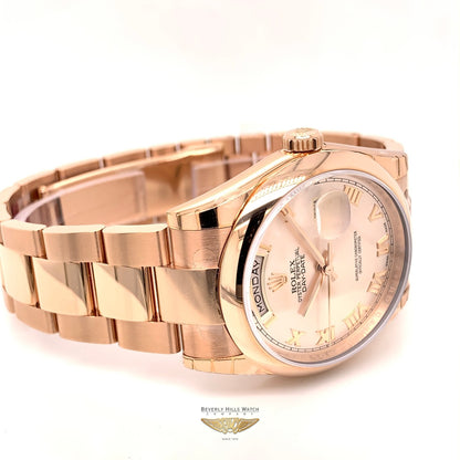 Rolex Day-Date 36mm 18k Rose Gold Pink Diamond Dial Diamond Dial Smooth Bezel Oyster Bracelet 118205 X51K9J