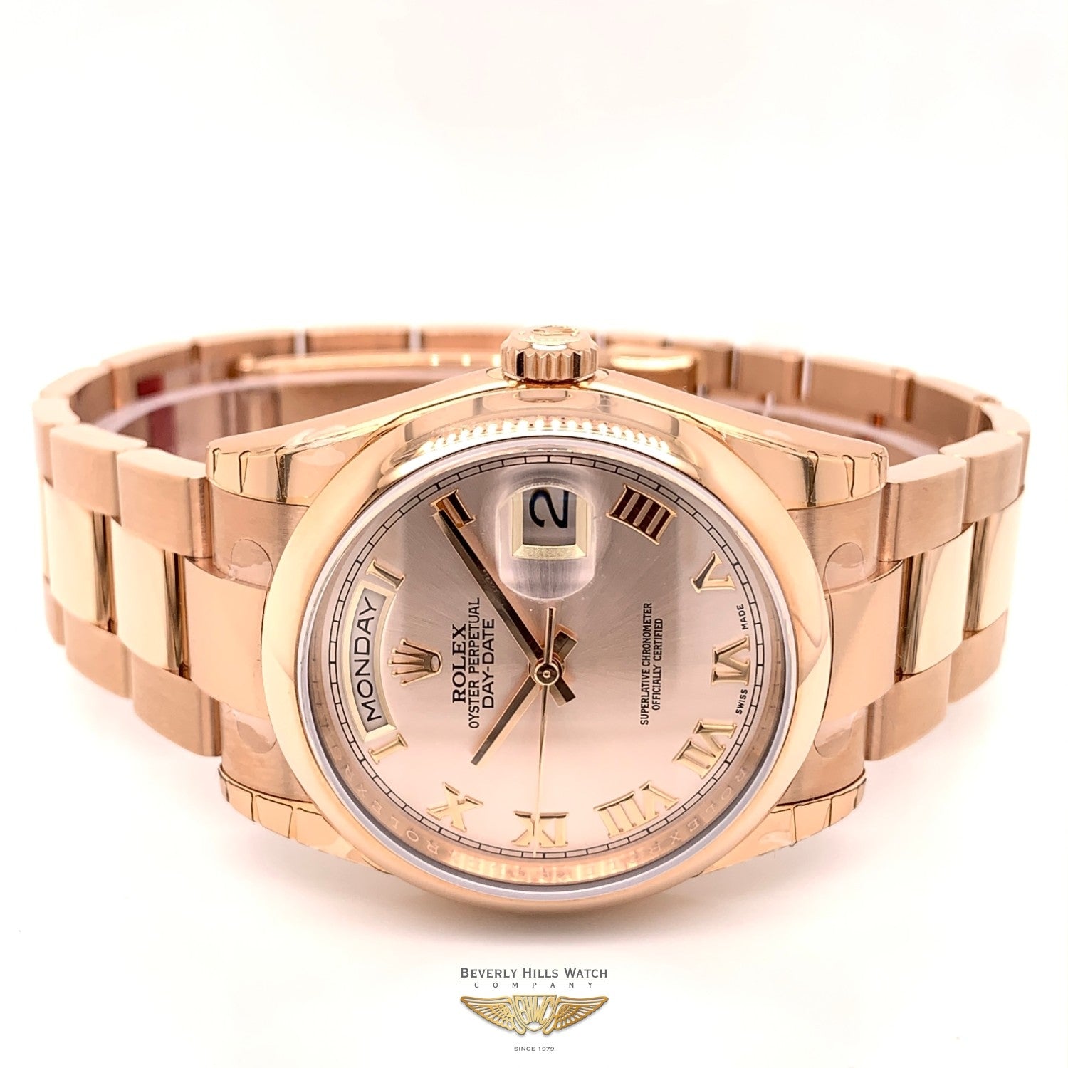 Rolex Day-Date 36mm 18k Rose Pink Diamond Dial Smooth Bezel Oyster Bracelet 118205 X51K9J