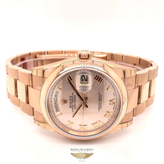 Rolex Day-Date 36mm 18k Rose Pink Diamond Dial Smooth Bezel Oyster Bracelet 118205 X51K9J