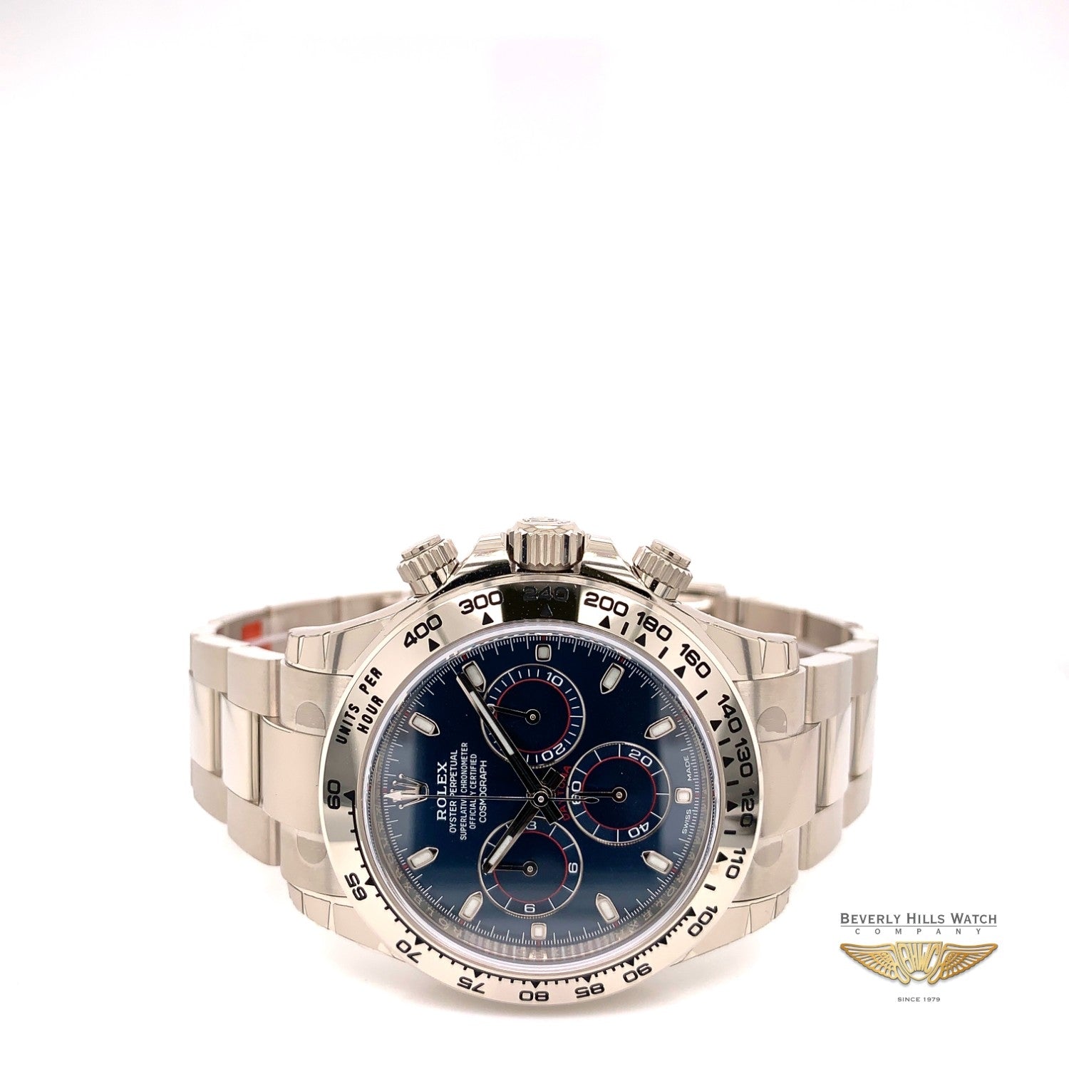Rolex Daytona Chronograph 18K White Gold Oyster Bracelet Blue Dial 116509 LT2RYD - Beverly Hills Watch