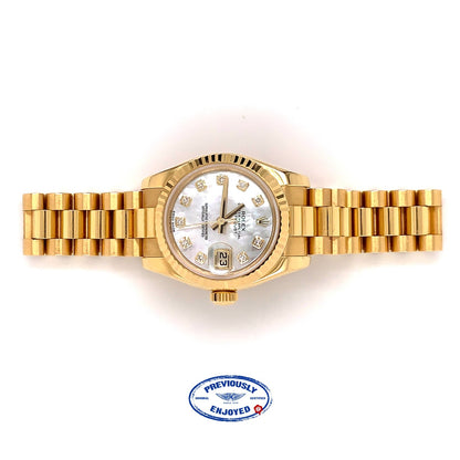 Rolex Lady Datejust 26mm Yellow Gold President Mother of Pearl Diamond Dial 179178 CW96XN