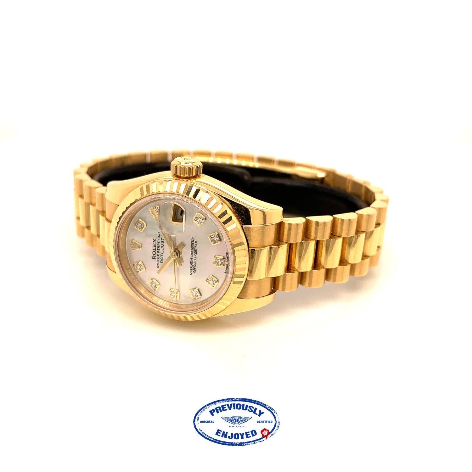 Rolex Lady Datejust 26mm Yellow Gold President Mother of Pearl Diamond Dial 179178 CW96XN