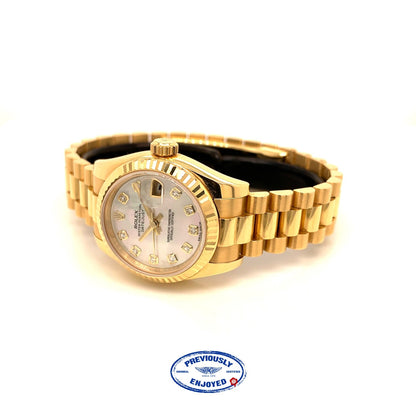 Rolex Lady Datejust 26mm Yellow Gold President Mother of Pearl Diamond Dial 179178 CW96XN
