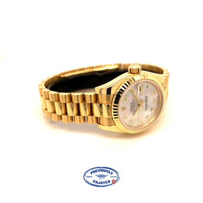 Rolex Lady Datejust 26mm Yellow Gold President Mother of Pearl Diamond Dial 179178 CW96XN