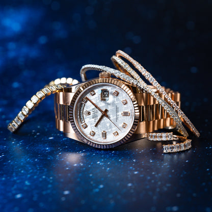 Rolex Day-Date 36mm Everose President Meteorite Diamond 118235 - Beverly Hills Watch Company