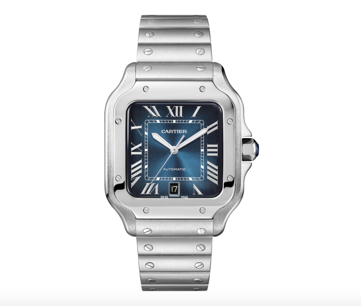 Cartier Santos de Cartier Large Stainless Blue WSSA0030 - Beverly Hills Watch Company