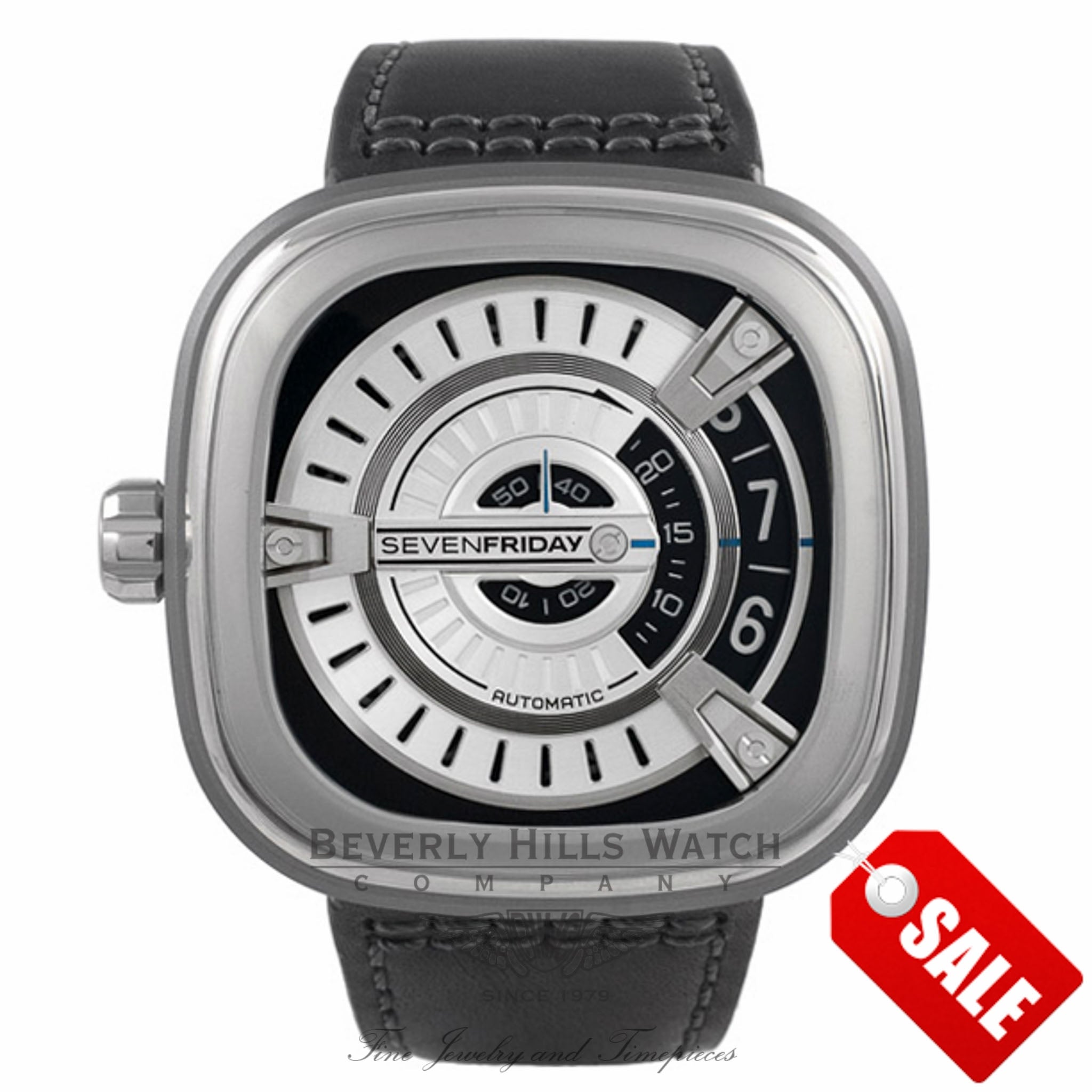 SevenFriday M1 Stainless Steel Silver Dial Black Leather Strap SF
