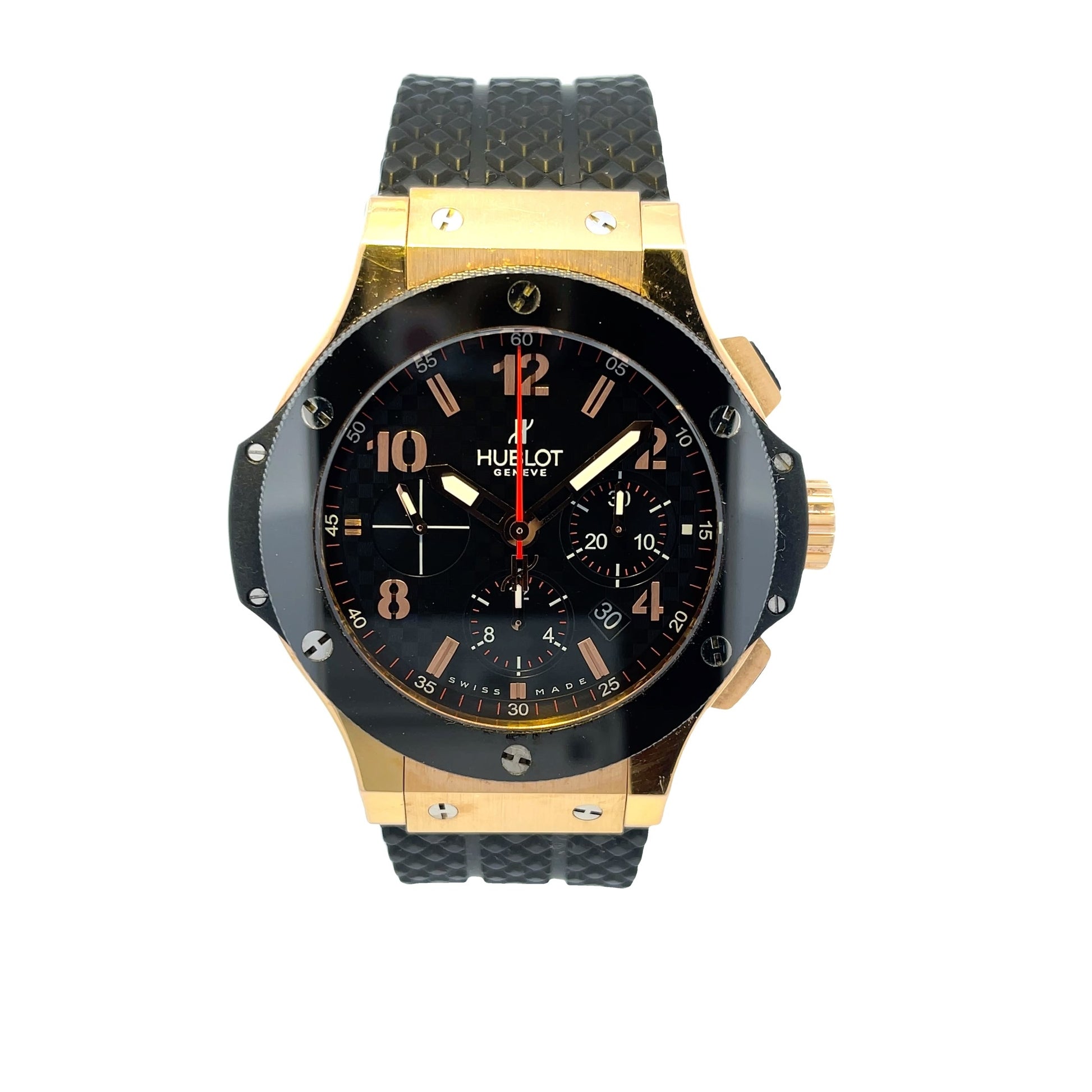 Hublot 44mm Classic Big Bang Rose Gold Ceramic Carbon Fiber Dial Chronograph 301.PB.131.RX - Beverly Hills Watch Company