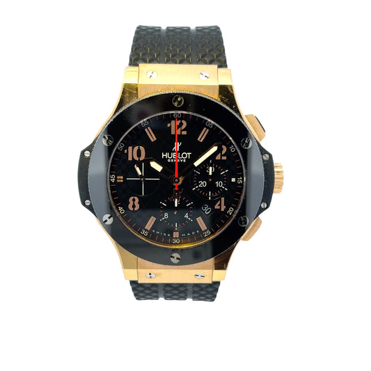 Hublot 44mm Classic Big Bang Rose Gold Ceramic Carbon Fiber Dial Chronograph 301.PB.131.RX - Beverly Hills Watch Company