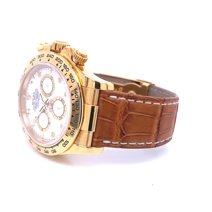 Rolex Daytona 40mm Yellow Gold White Dial Arabic 116518 - Beverly Hills Watch Company