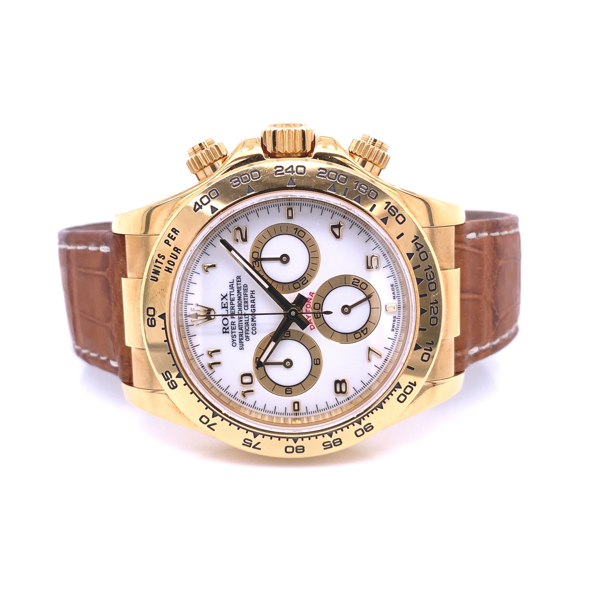 Rolex Daytona 40mm Yellow Gold White Dial Arabic 116518 - Beverly Hills Watch Company