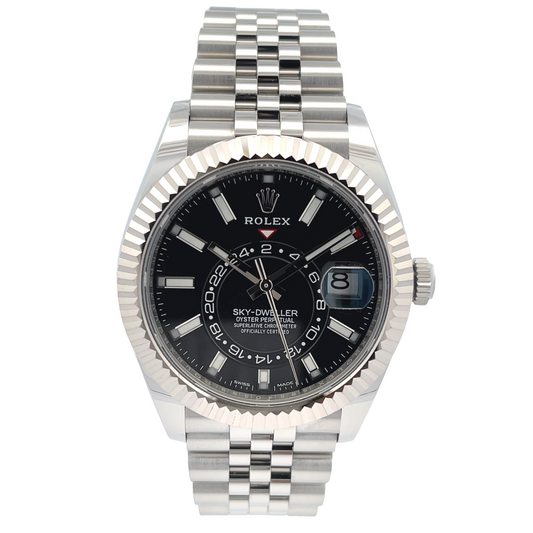 Rolex Sky-Dweller 42mm Stainless Steel Black Dial Jubilee 326934 - Beverly Hills Watch Company