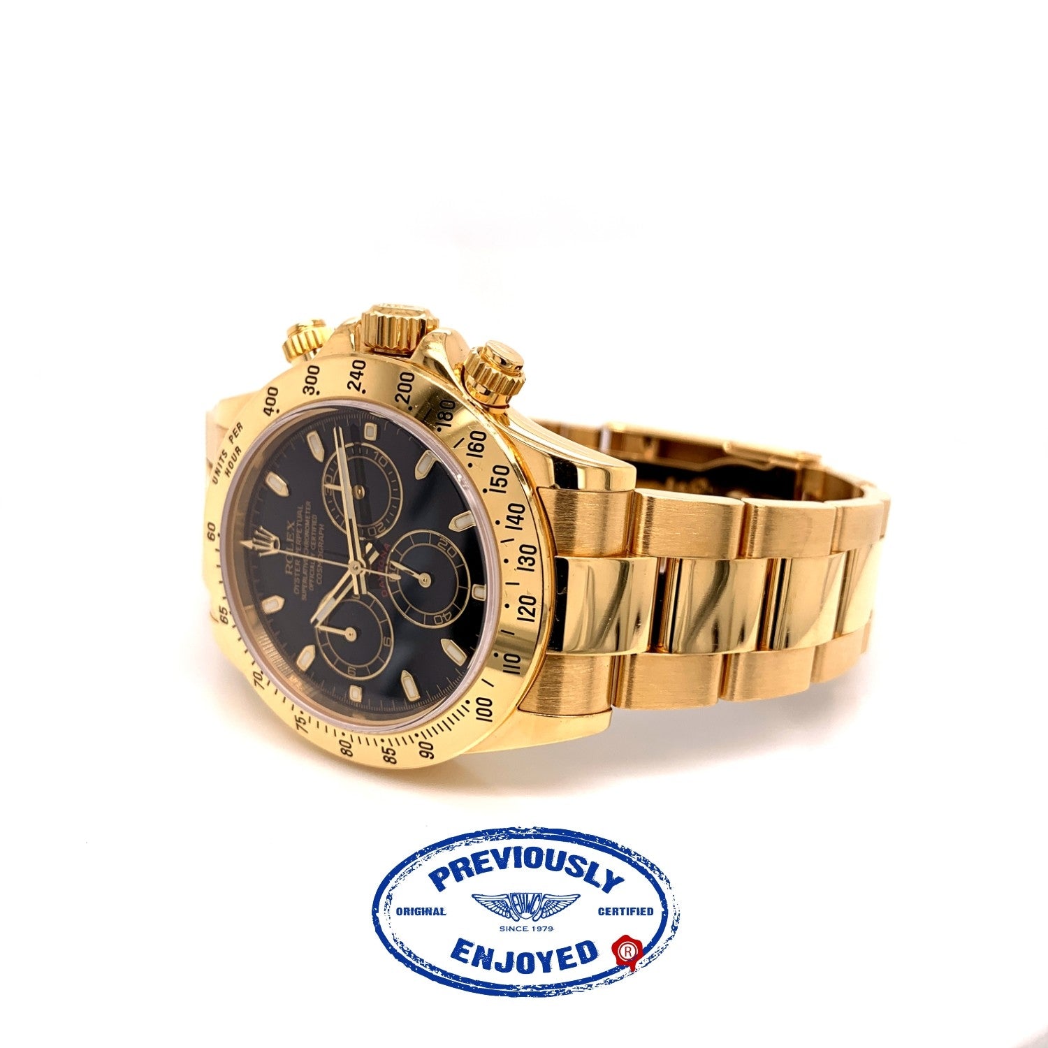 Rolex Daytona Black Dial Yellow Gold Oyster Bracelet 116528 UAMTNP - Beverly Hills Watch Company
