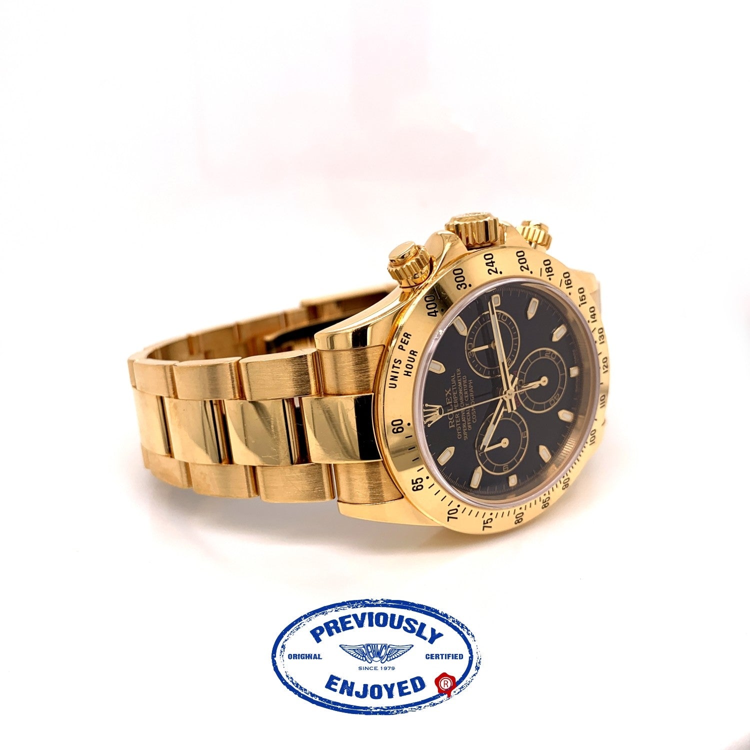 Rolex Daytona Black Dial Yellow Gold Oyster Bracelet 116528 UAMTNP - Beverly Hills Watch Company