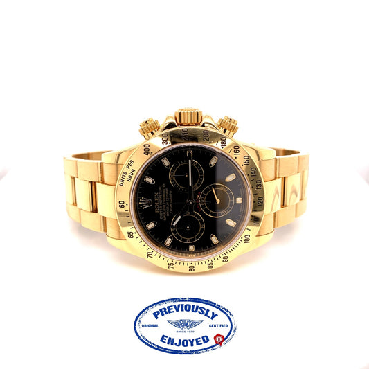 Rolex Daytona Black Dial Yellow Gold Oyster Bracelet 116528 UAMTNP - Beverly Hills Watch Company