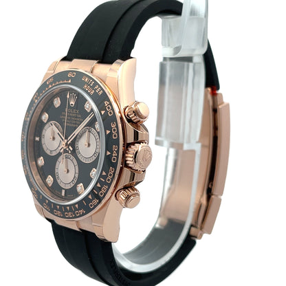 Rolex Daytona Everose Black Sundust Diamond Dial Oysterflex 126515LN - Beverly Hills Watch Company