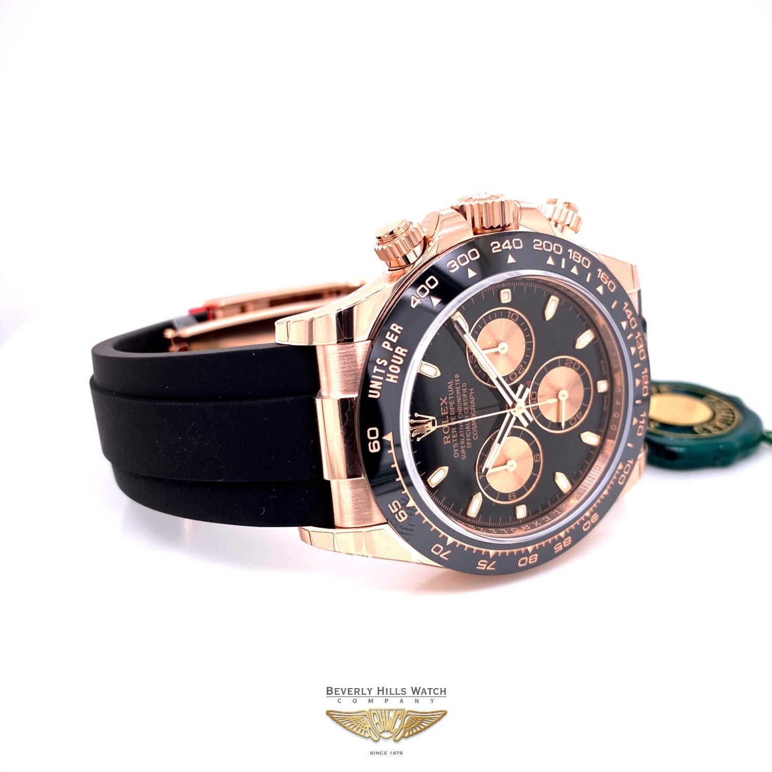 Rolex Daytona Everose Cerachrom Bezel Black Dial Oysterflex 116515LN - Beverly Hills Watch Company