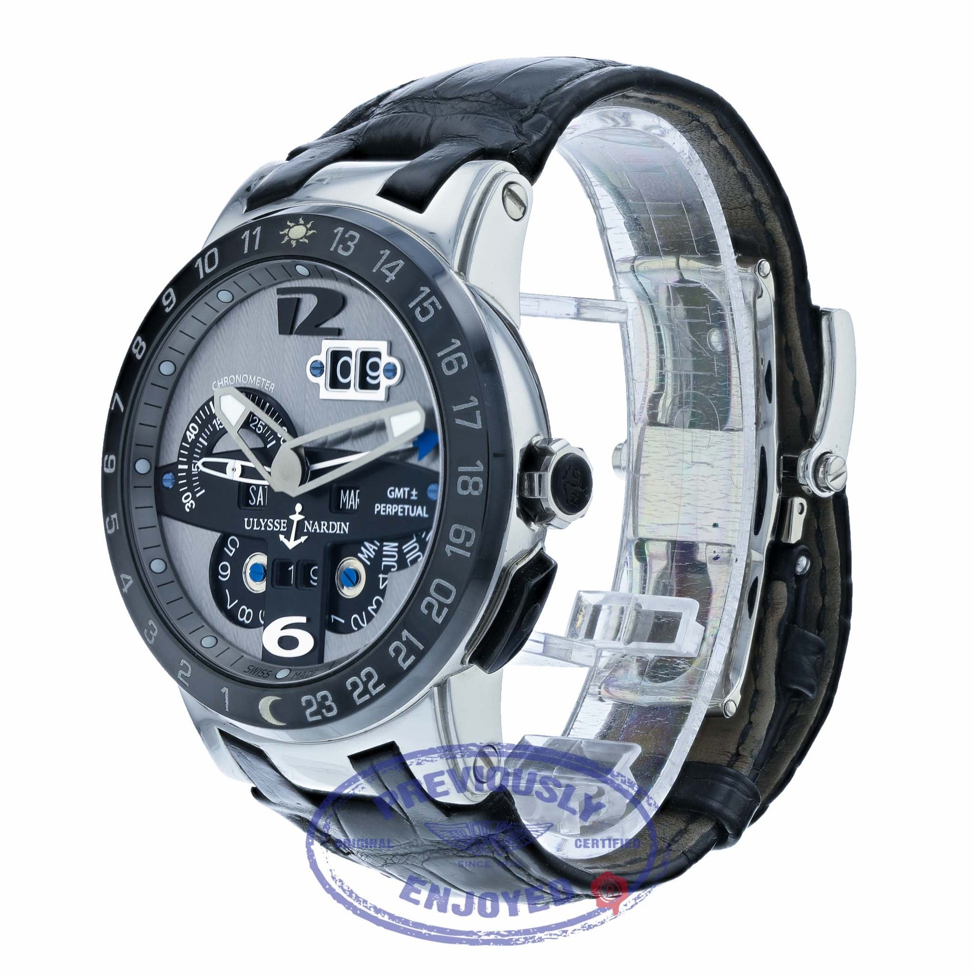 Ulysse Nardin El Toro GMT Silver Dial Platinum Perpetual Calendar 43mm 329-00 9791Z0 - Beverly Hills Watch Company