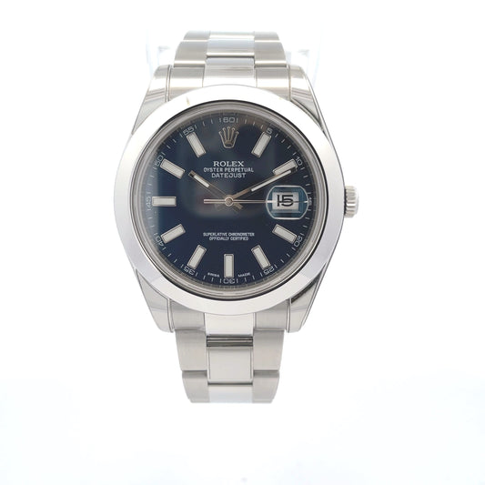 Rolex Datejust II Stainless Steel 41mm Oyster Bracelet Blue Dial 116300 - Beverly Hills Watch Company