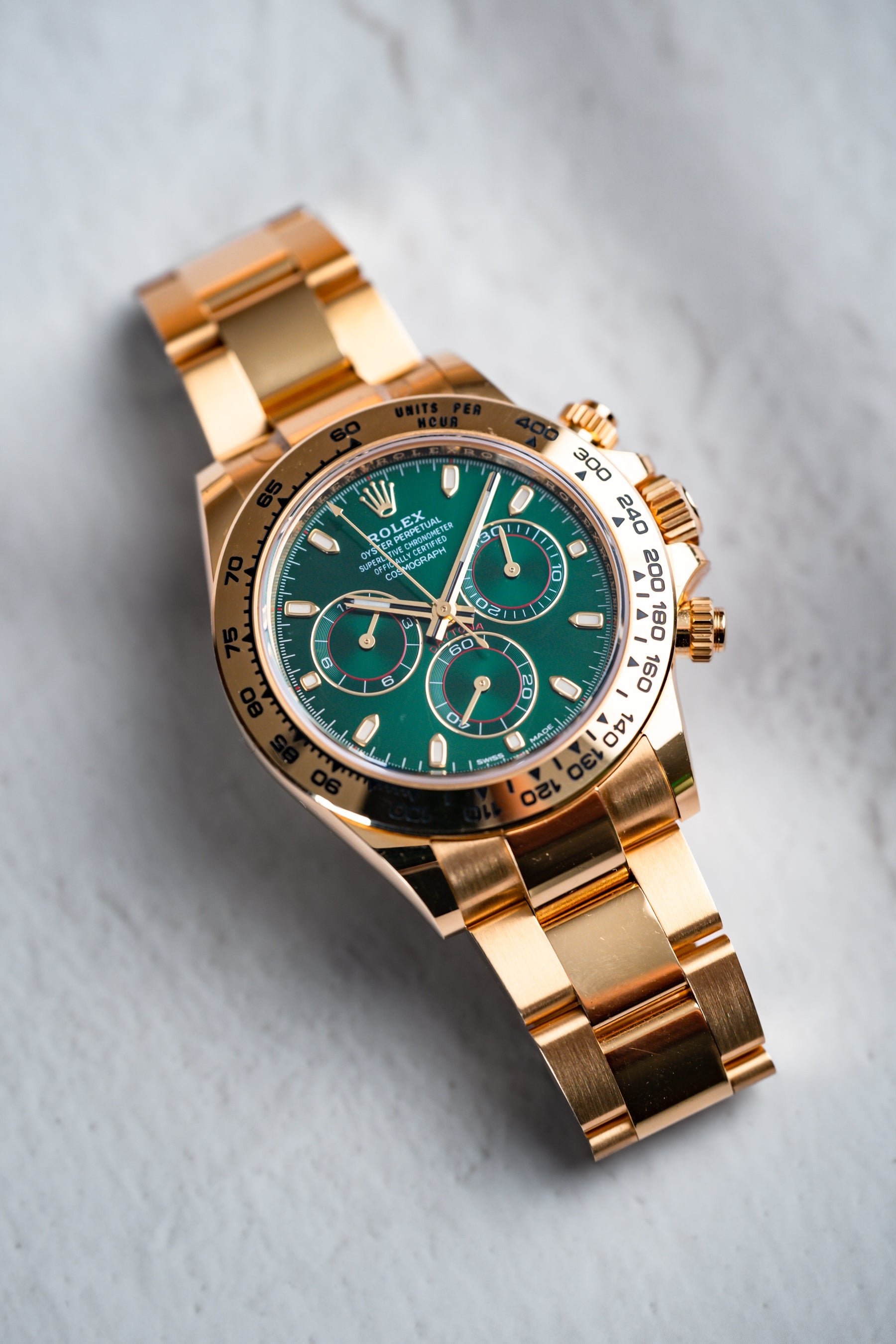 Rolex Daytona Yellow Gold Anniversary Green 116508 - Beverly Hills Watch Company