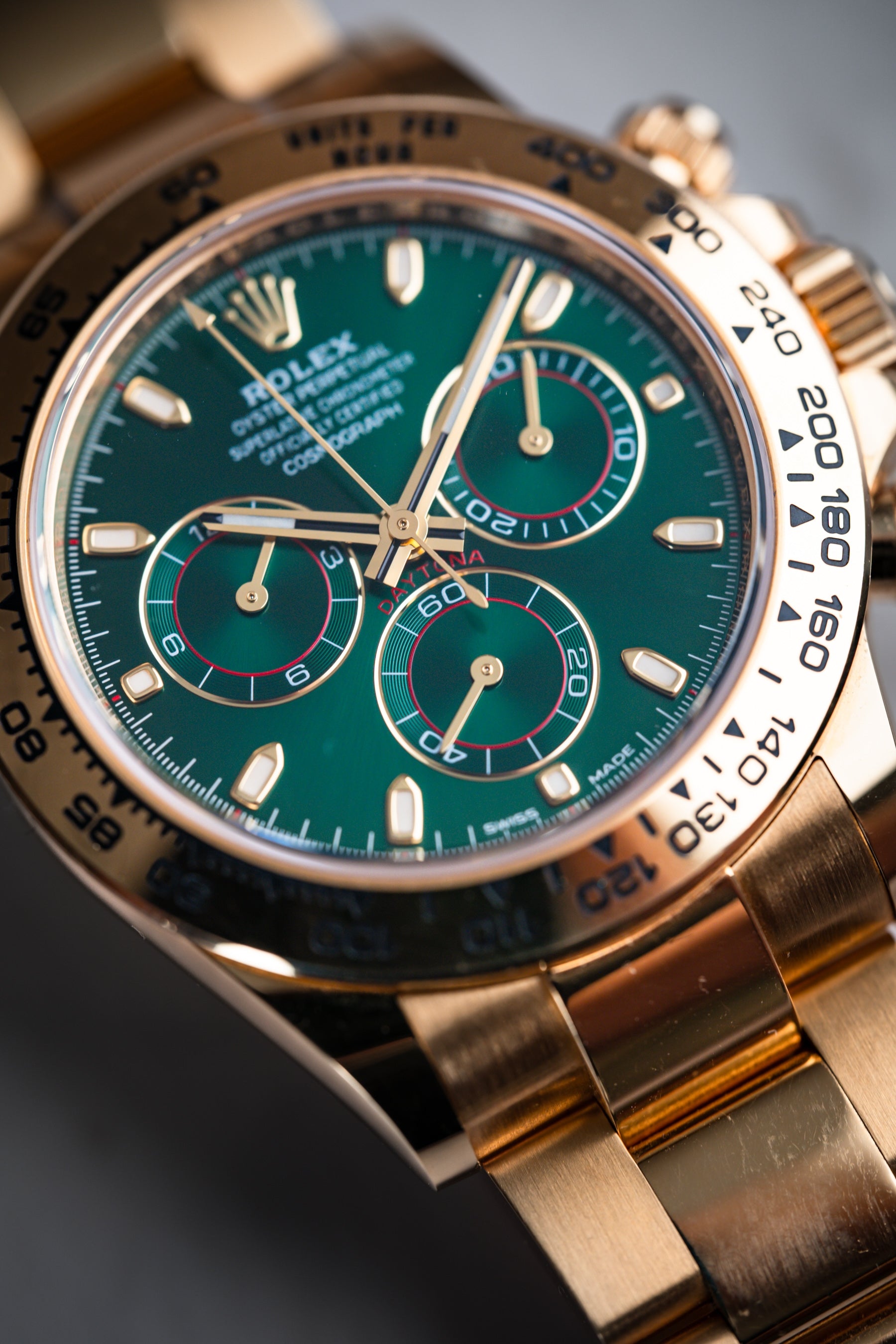 Rolex Daytona Yellow Gold Anniversary Green 116508 - Beverly Hills Watch Company