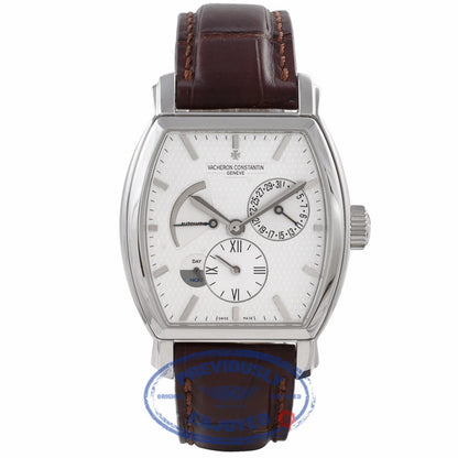 Vacheron Constantin Tonneau Malte Dual Time 18k White Gold Silver Dial Brown Alligator Strap 47400/000G-9100 KZ4Q90 - Beverly Hills Watch Company Watch Store