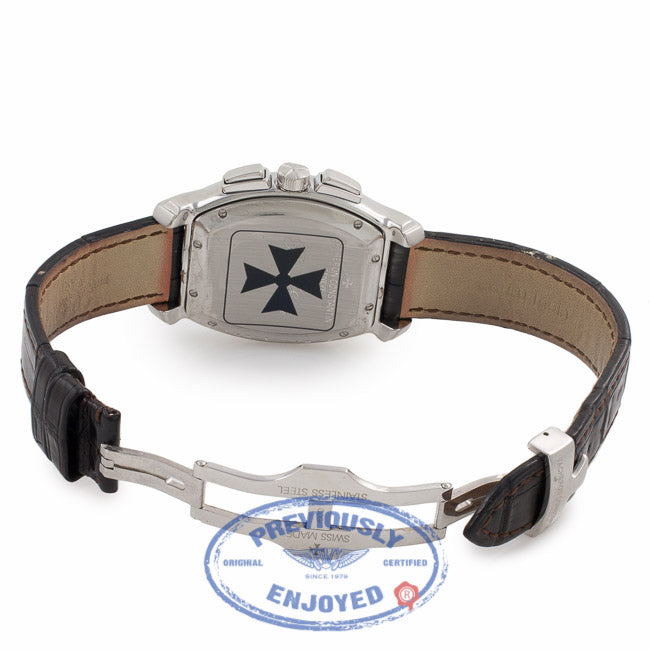 Vacheron Constantin Royal Eagle Chronograph Stainless Steel Off White Dial Black Leather Strap 49145/000A-8970 ER40KH - Beverly Hills Watch Company Watch Store